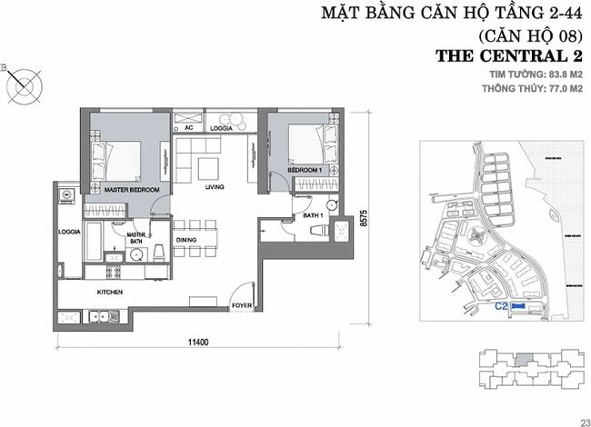 Mặt bằng tầng The Central 2 - Vinhomes Central Park