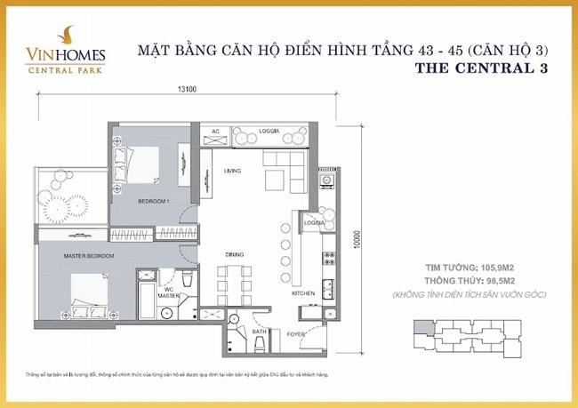 Mặt bằng tầng The Central 3 - Vinhomes Central Park